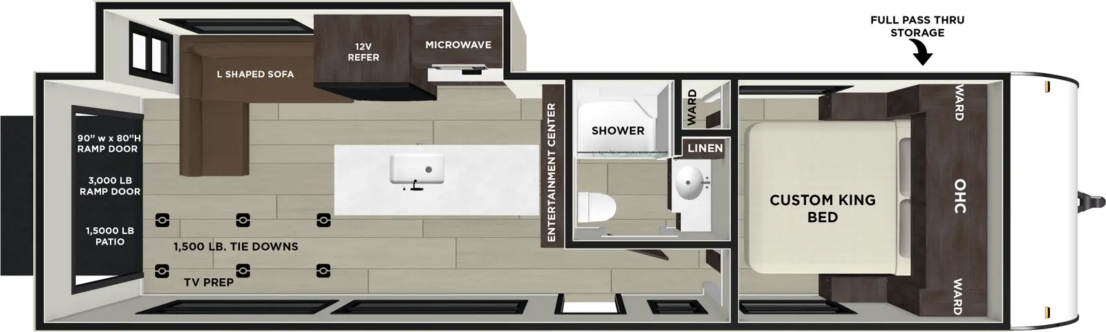The Salem FSX 28VC floorplan is a toy hauler that has one entry and one slide out. Exterior features include: fiberglass exterior. Interiors features include: front bedroom.